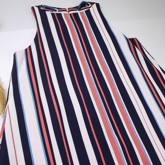 🔴 Badgley Mischka Belle Blue Coral Stripe Rope Collar Dress Size 2 - Picture 5 of 12